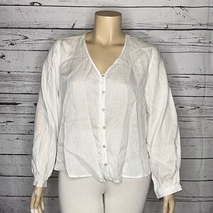Cynthia Rowley NWT Size XL White 100% Linen Button Down Shirt Top